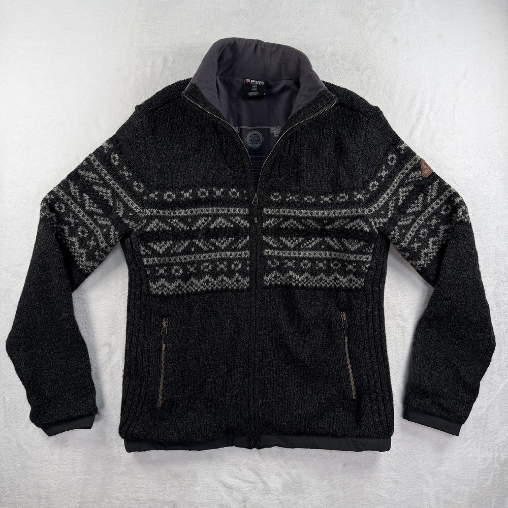 Sherpa Adventure Gear Wool Full Zip Sweater Mens L Fleece Lined Nepal Fair Isle
